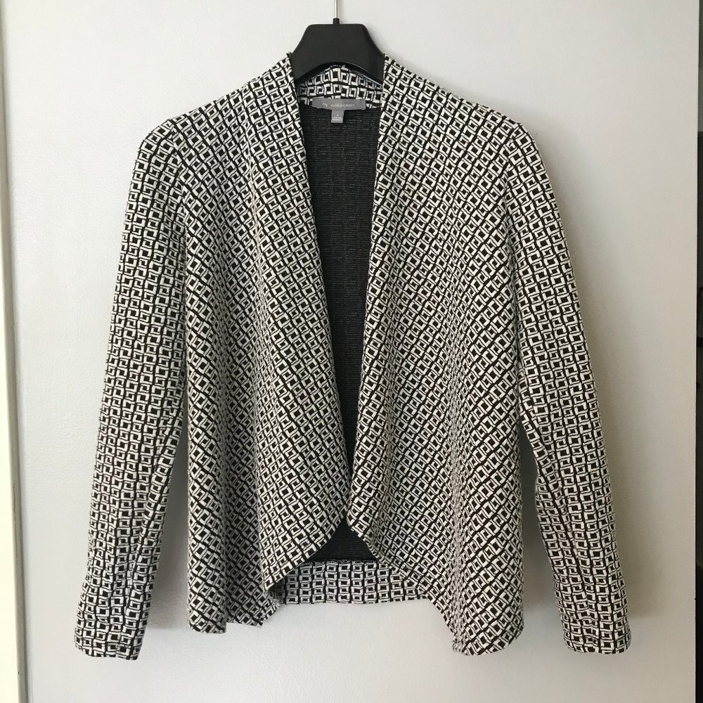NY Collection Black White Patterned Blazer Jacket